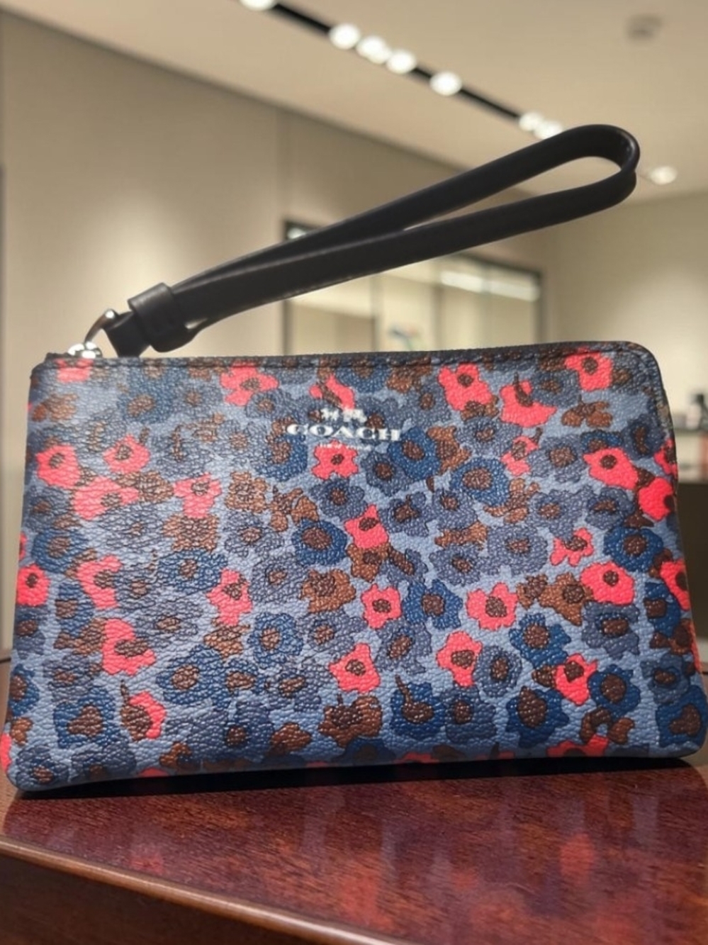 Coach Floral Leather Corner Zip Wristlet NWOT